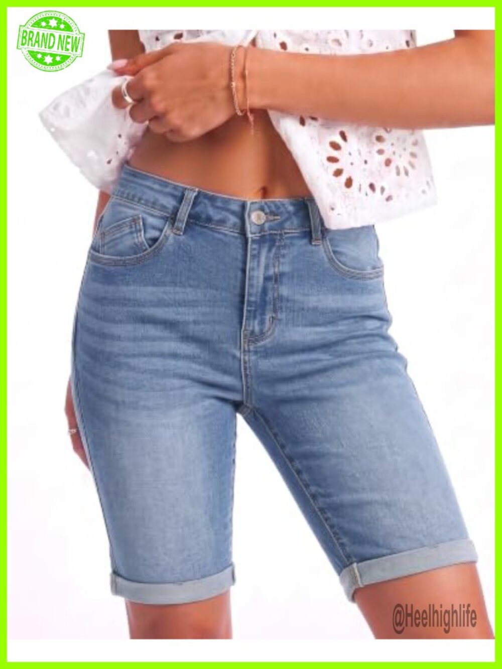 Women's High Rise Bermuda Jean Shorts Stretchy